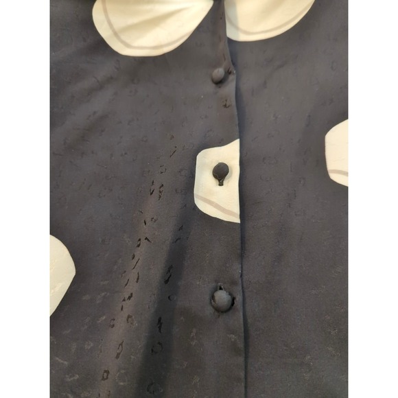 Vintage Saint ROMEI 100% Silk Dress 16 Black White Wing Sleeves Hong Kong Artsy - Picture 16 of 16